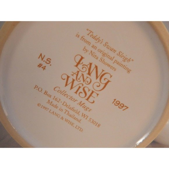 Lang Wise Teddy's Swan Sleigh Mug Cup 1997 Christmas Bears Artist Nita Showers - Picture 9 of 9
